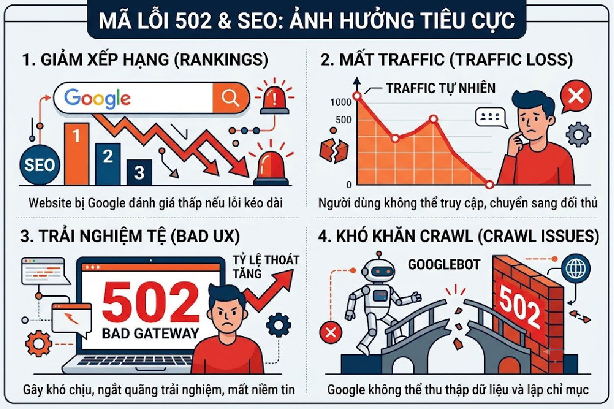 Ảnh hưởng của m&atilde; lỗi 502 đến SEO