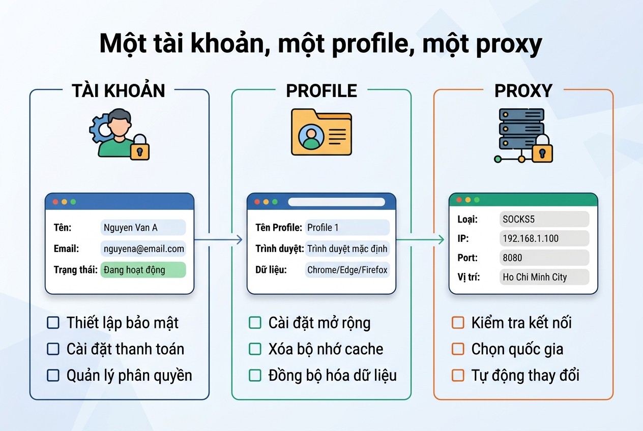 Một tài khoản, một profile, một proxy