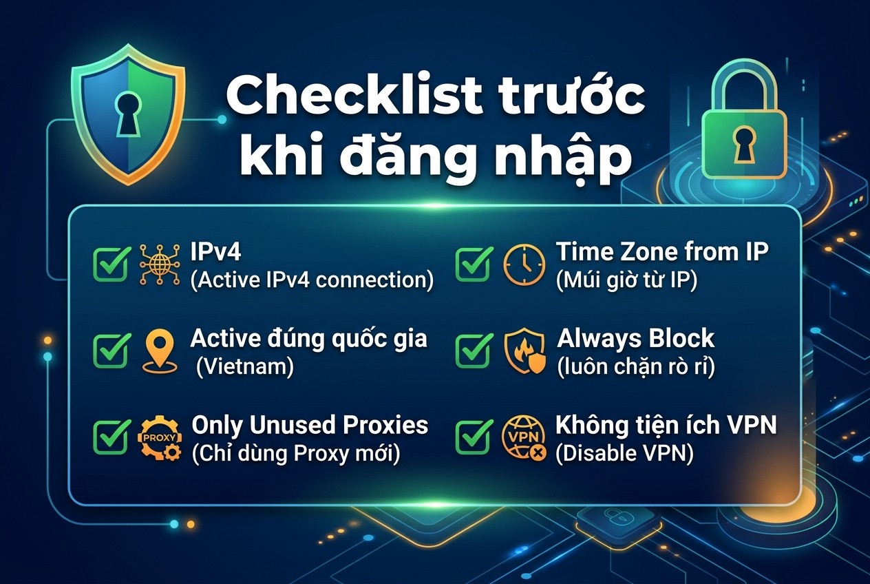 Checklist trước khi đăng nhập