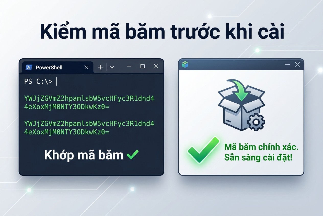Kiểm mã băm trước khi cài