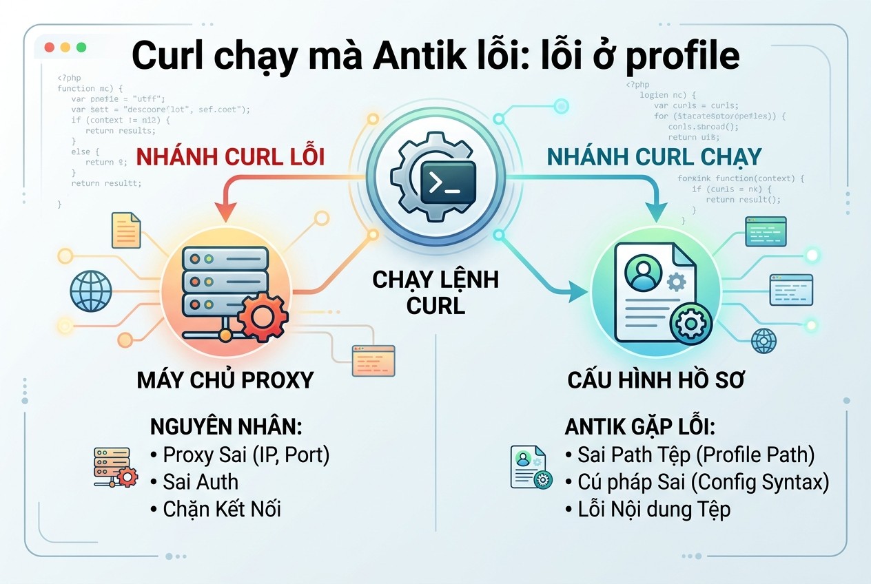 Curl chạy mà Antik lỗi: lỗi ở profile