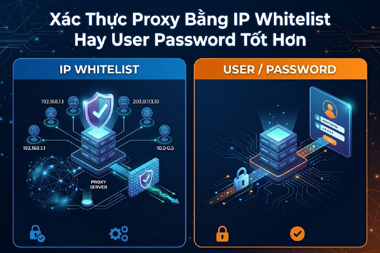 Xác Thực Proxy Bằng IP Whitelist Hay User Password Tốt Hơn