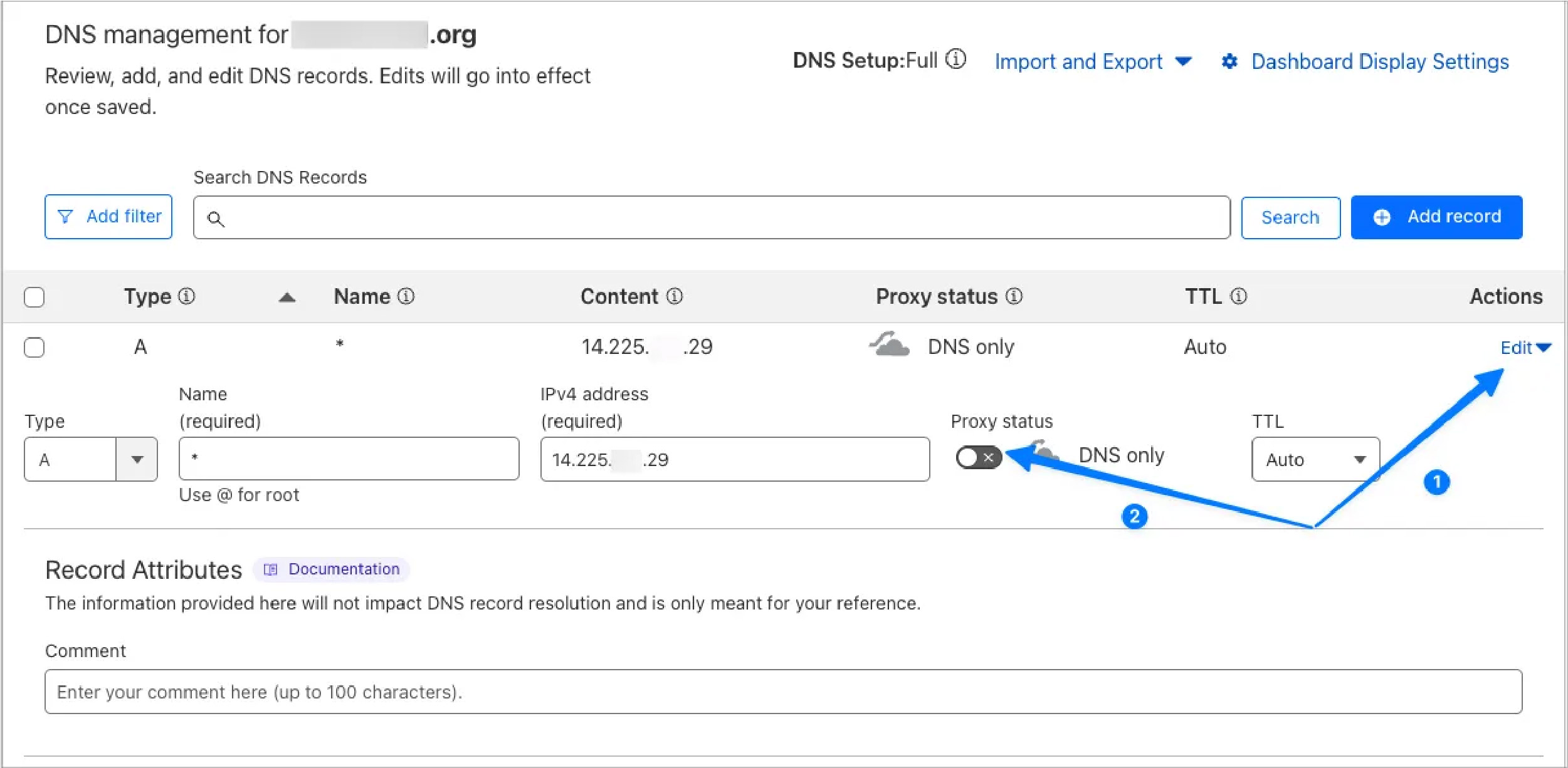 Proxy status trong Cloudflare