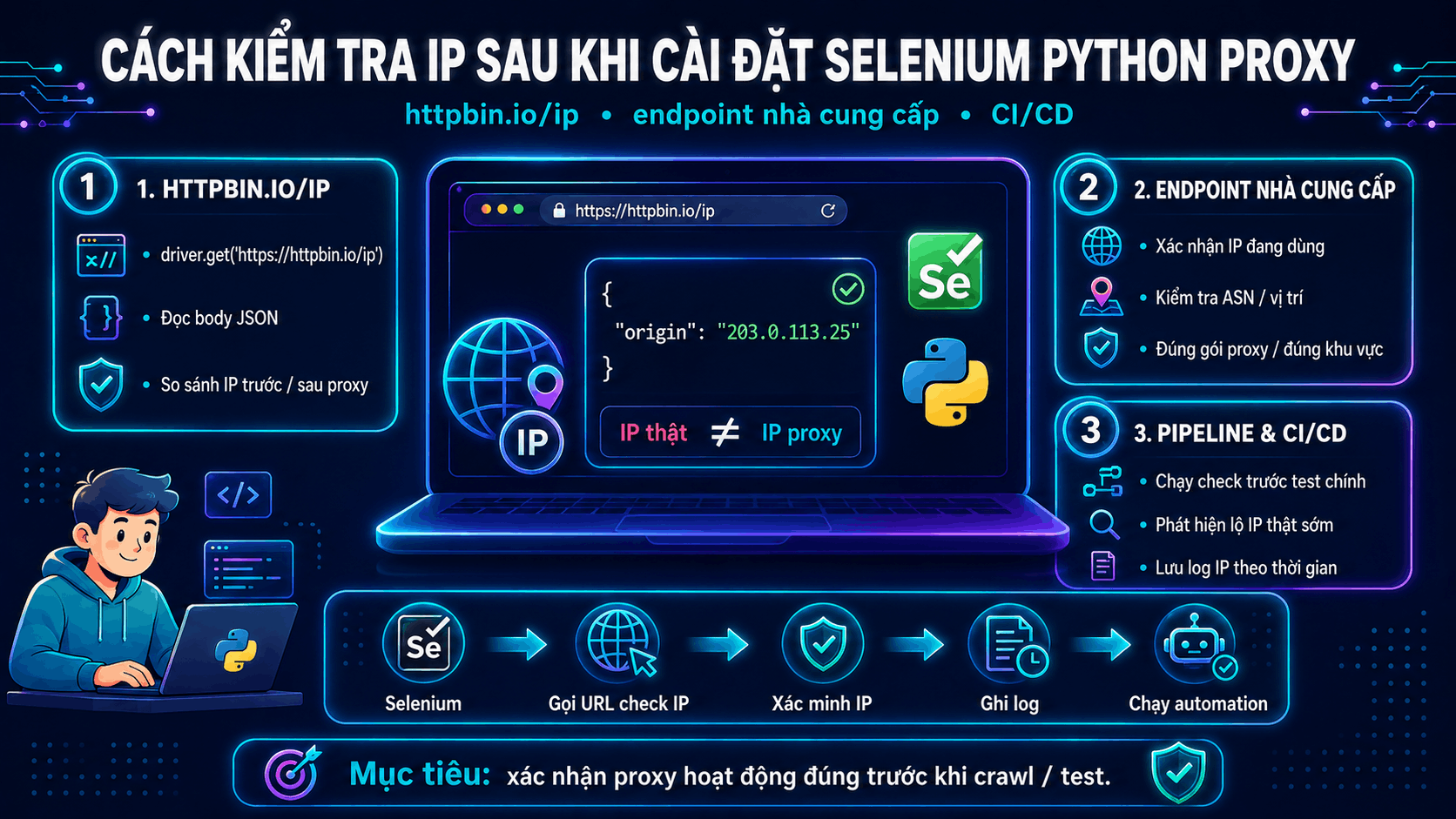 C&aacute;ch kiểm tra IP sau khi c&agrave;i đặt Selenium Python proxy