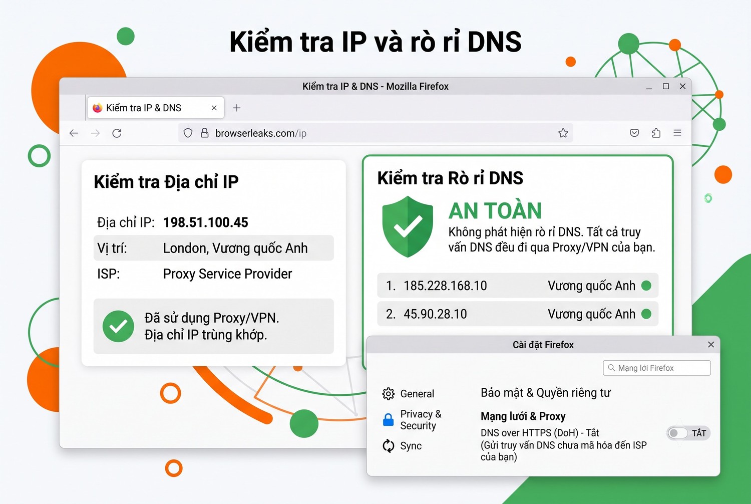 Kiểm tra IP và rò rỉ DNS