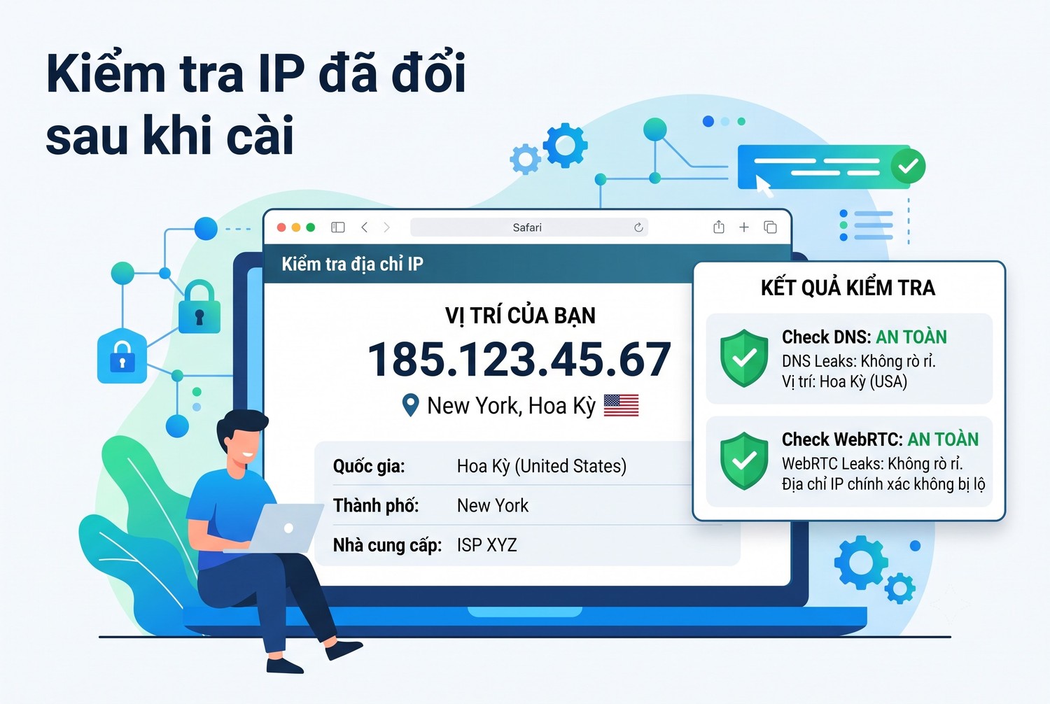 Kiểm tra IP đã đổi sau khi cài