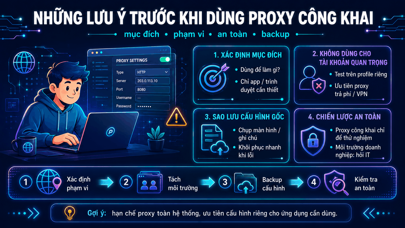 Những lưu ý trước khi dùng proxy công khai để cấu hình