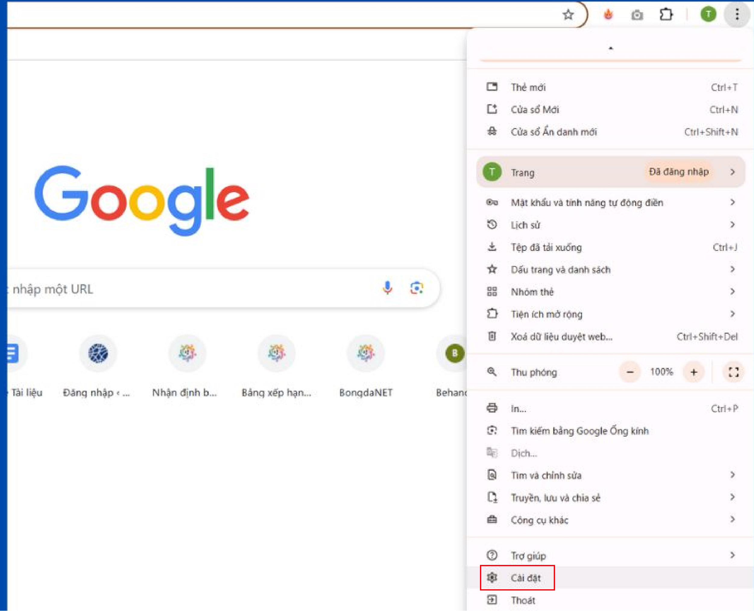 Khởi động tr&igrave;nh duyệt Google Chrome v&agrave; chọn setting