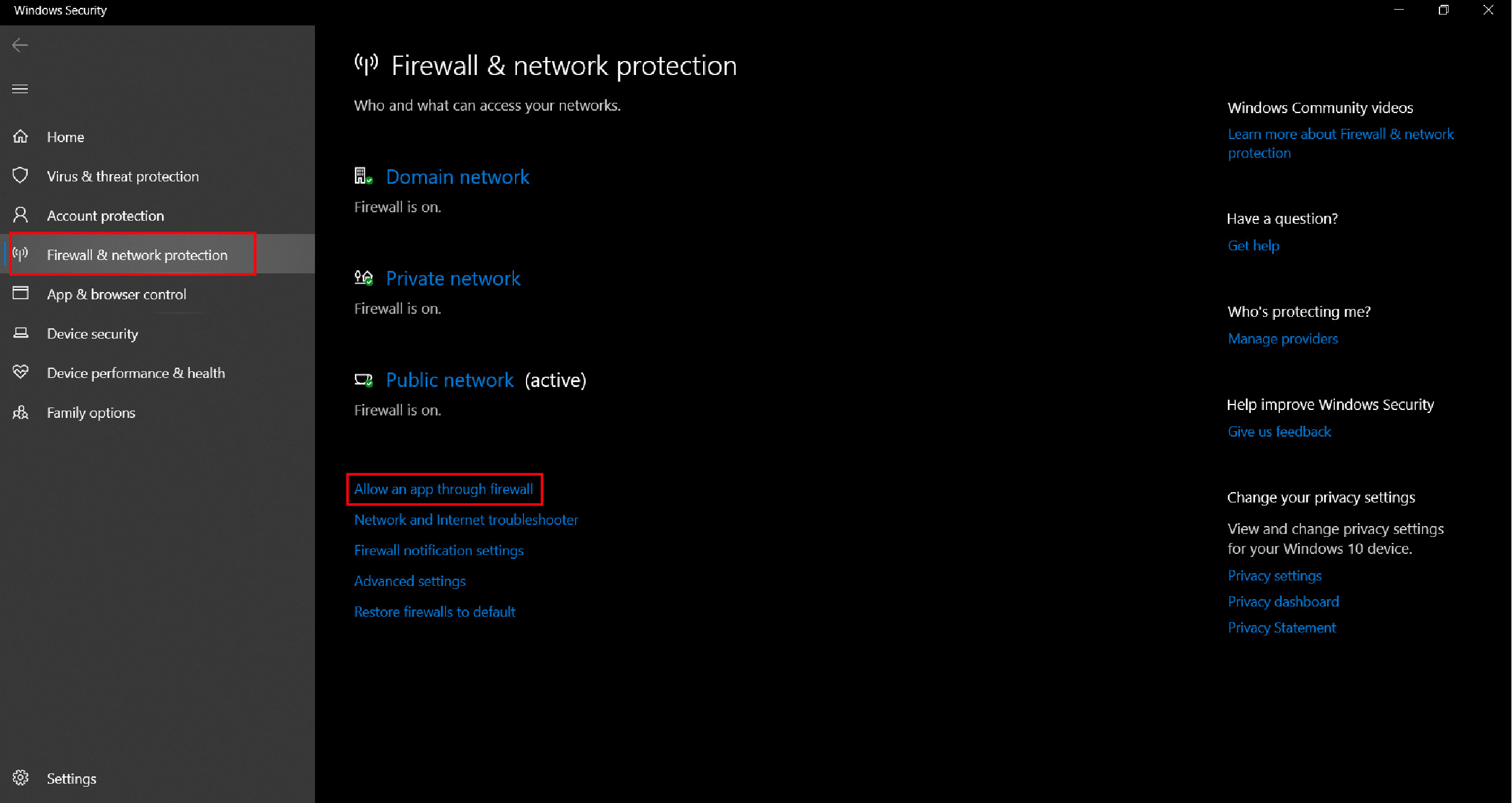 Allow an app through firewall