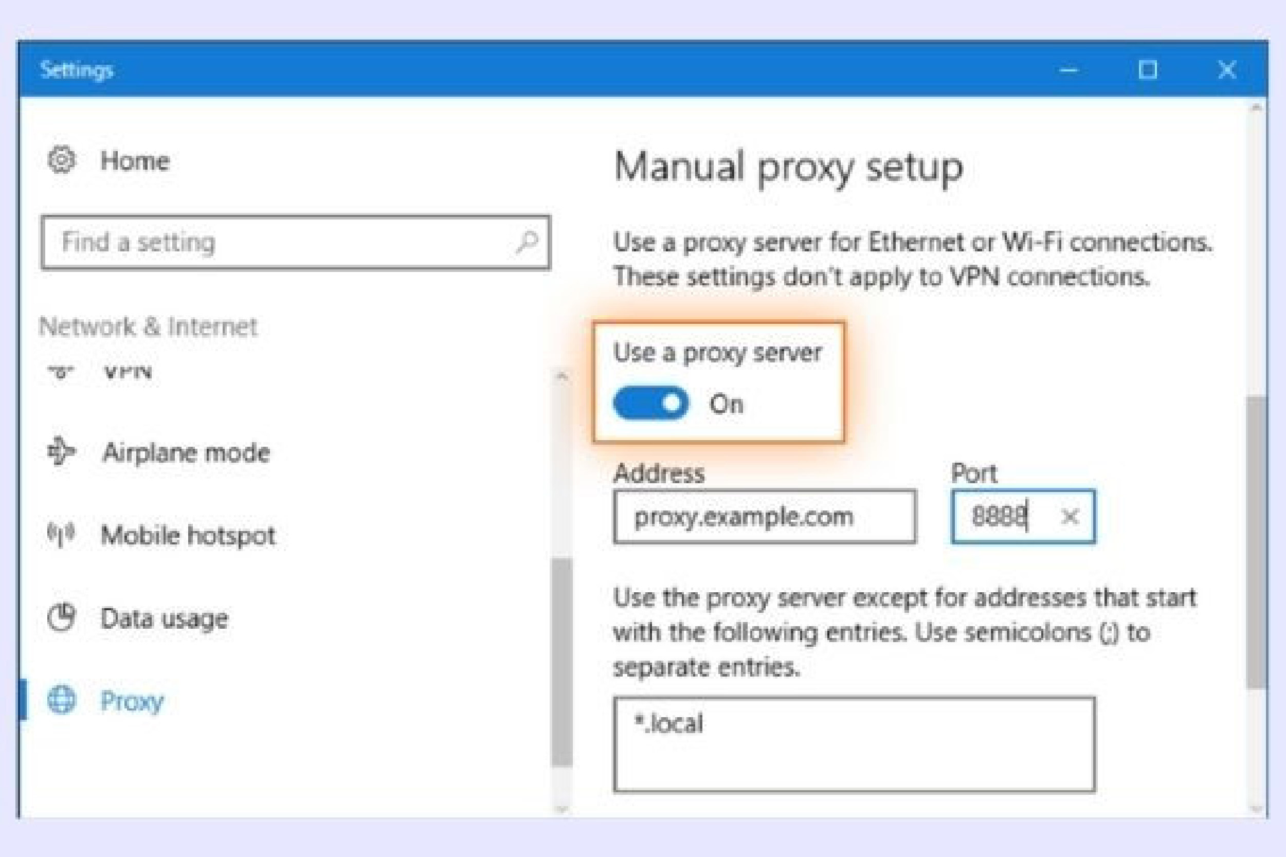 manual proxy set up