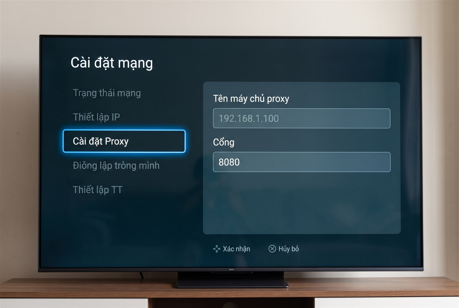 Mục Proxy trong cài đặt mạng của TV