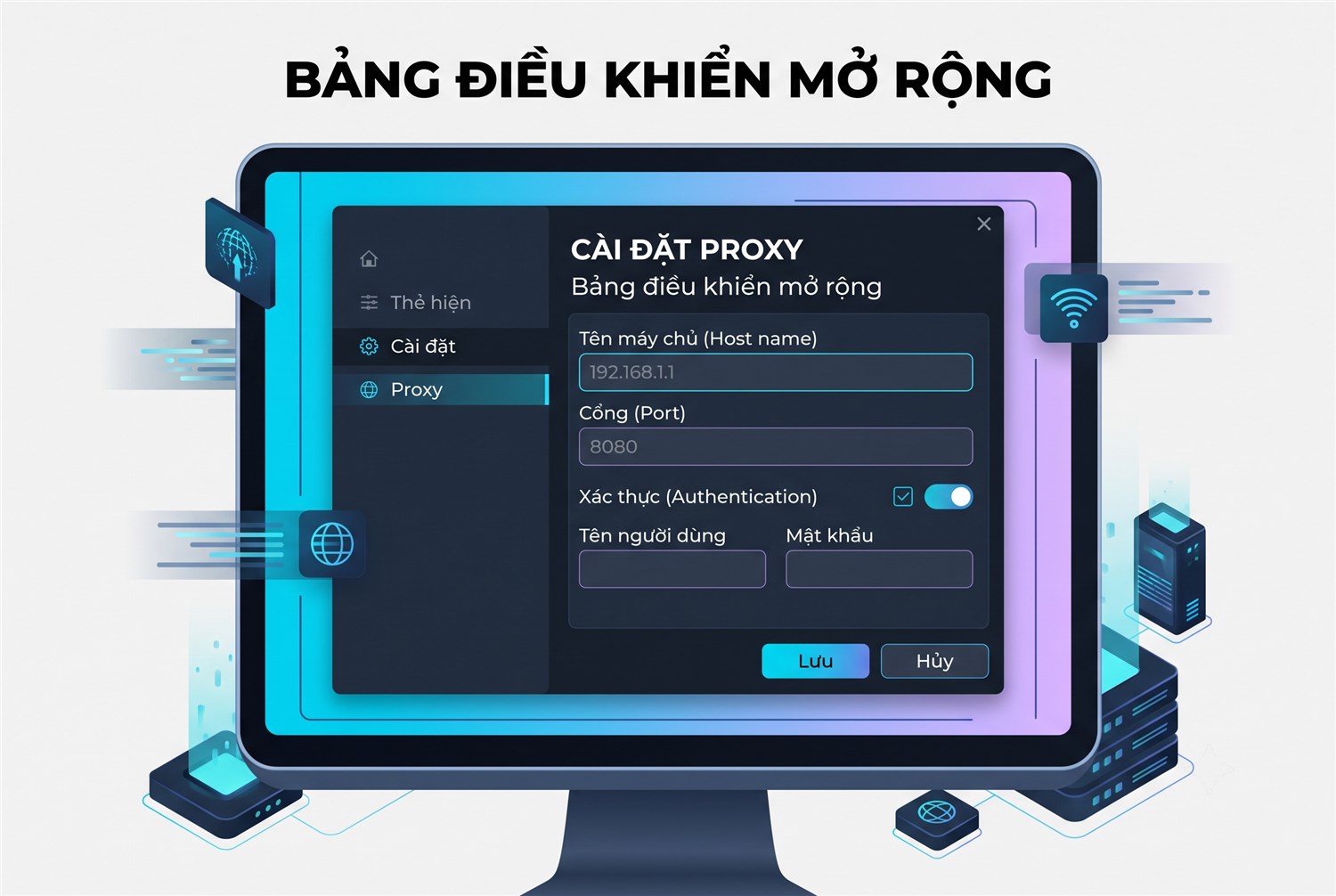 Extended controls > Settings > Proxy