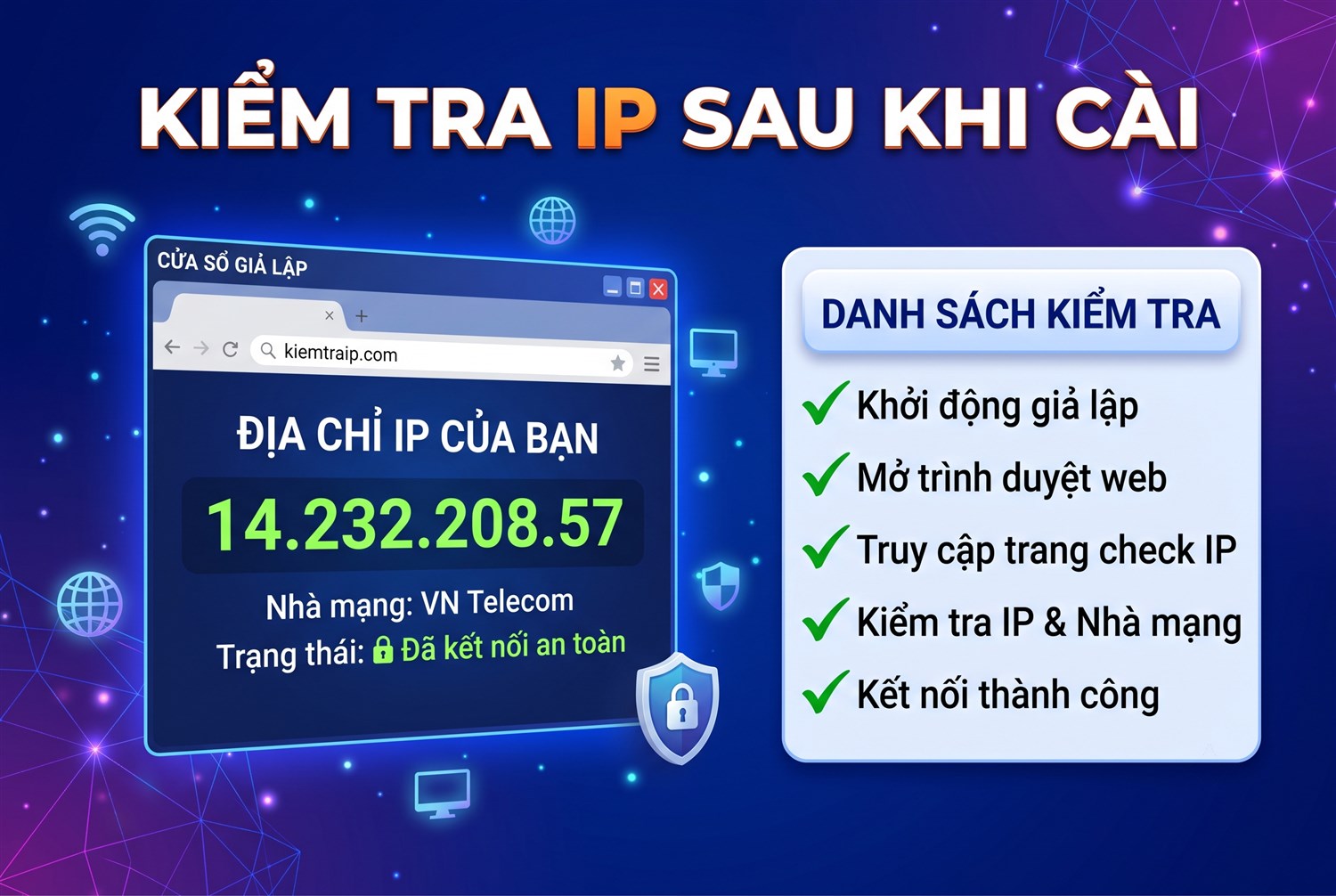 Kiểm tra IP sau khi cài