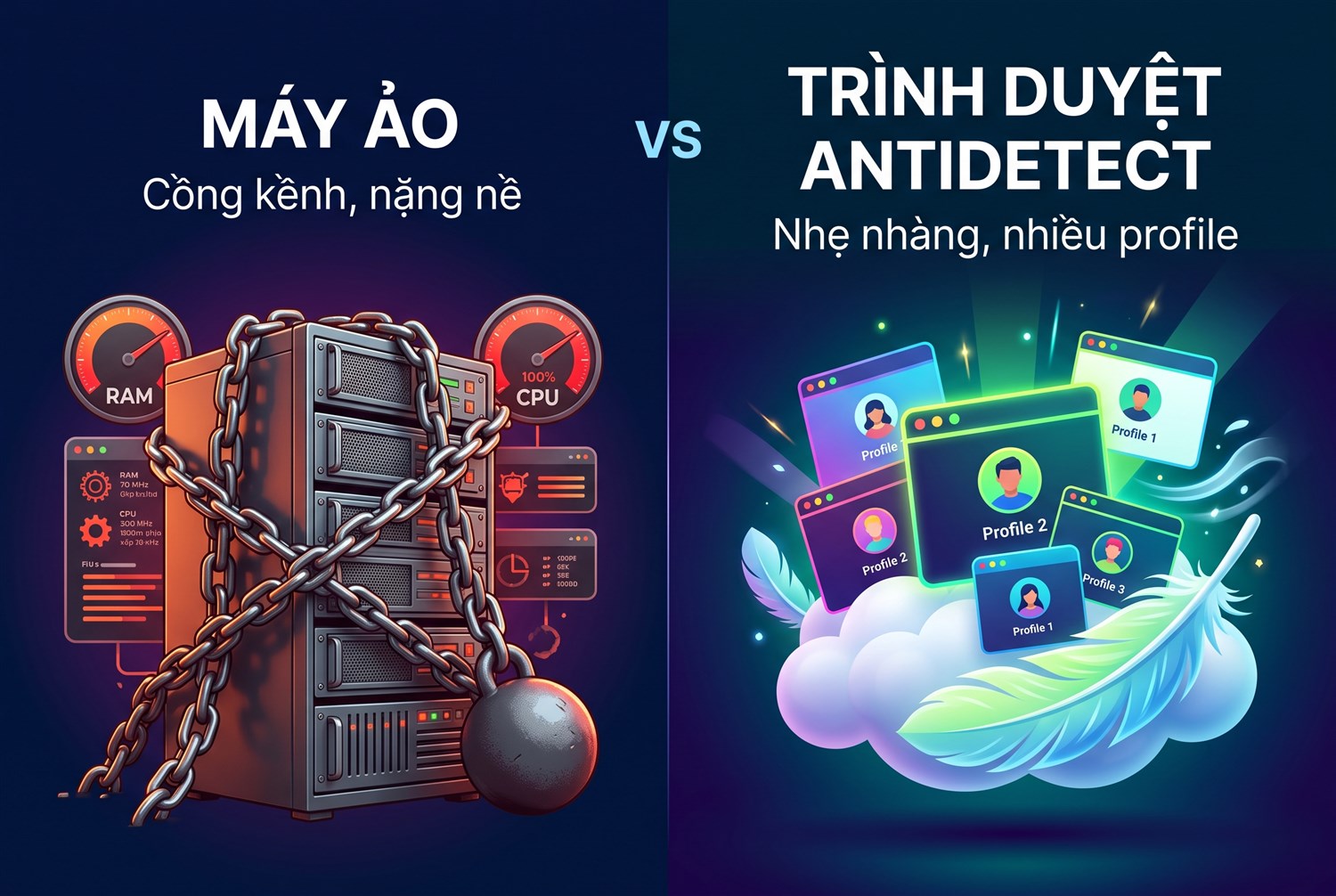 Máy ảo hay trình duyệt antidetect