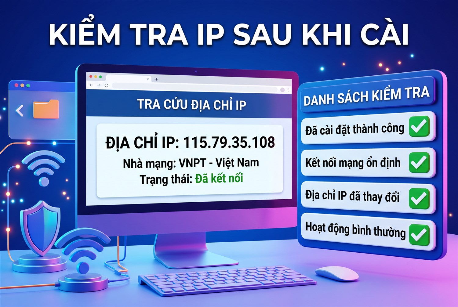 Kiểm tra IP sau khi cài