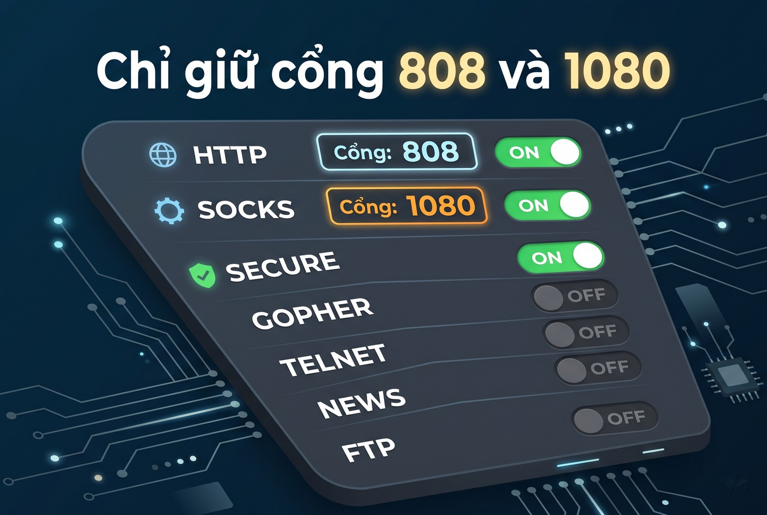 Chỉ giữ cổng 808 và 1080