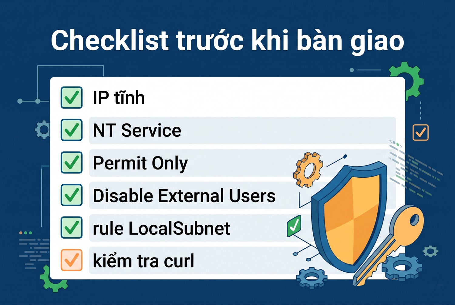 Checklist trước khi bàn giao