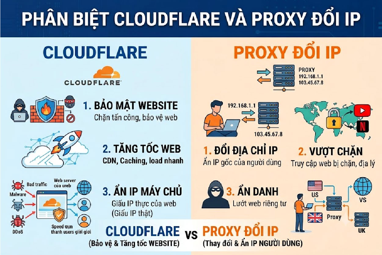 Phân biệt Cloudflare và Proxy đổi IP