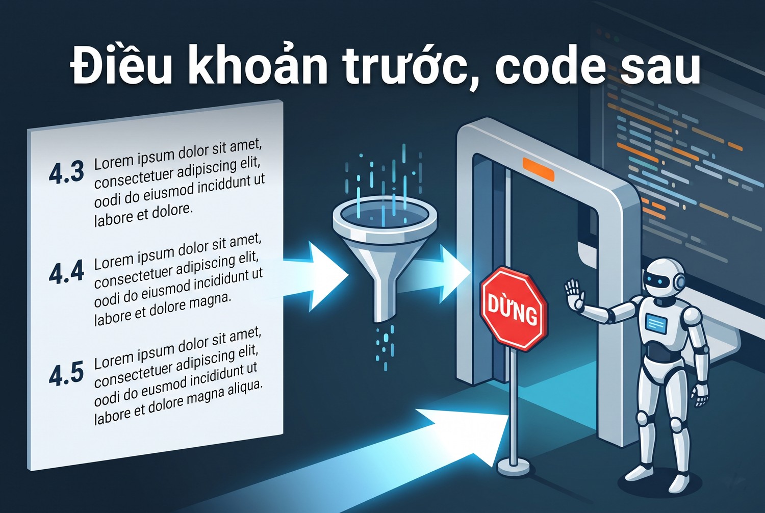 Điều khoản trước, code sau