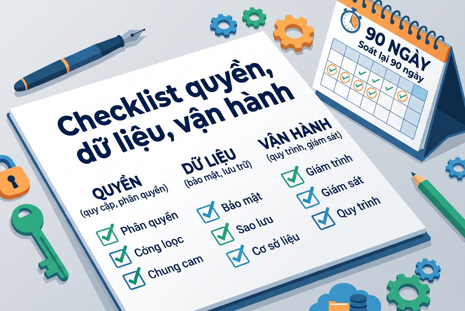 Checklist quyền, dữ liệu, vận hành