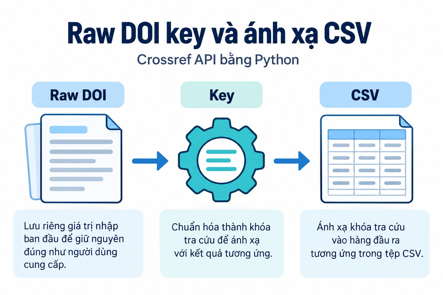 Raw DOI key và ánh xạ CSV