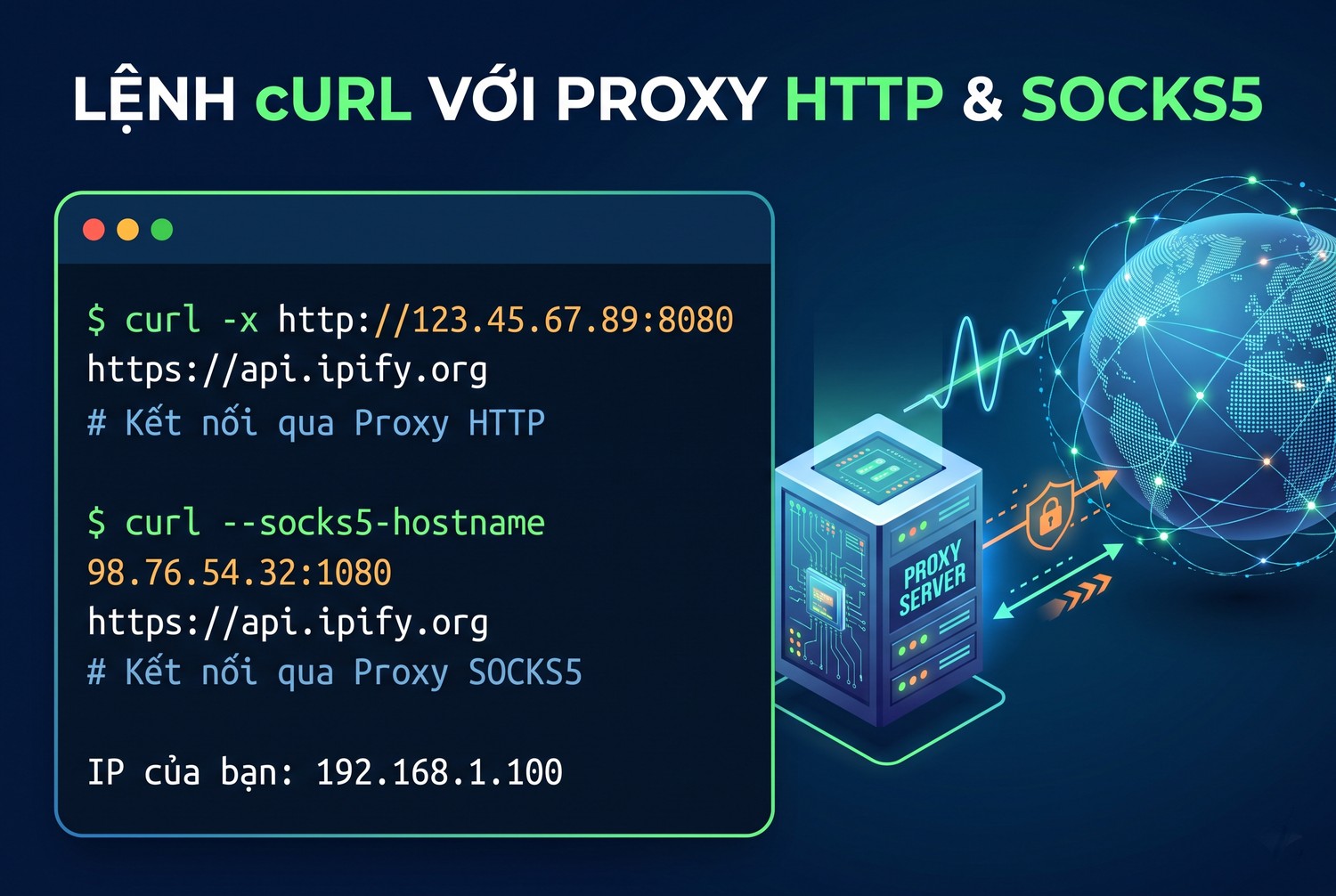 Lệnh cURL với proxy HTTP và SOCKS5