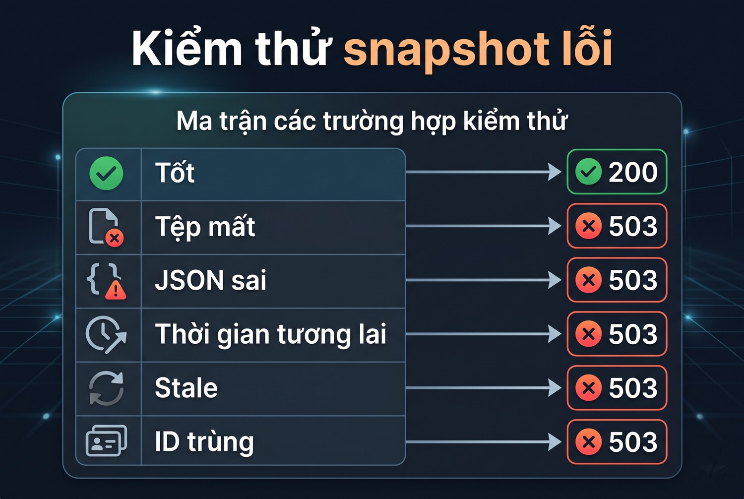 Kiểm thử snapshot lỗi