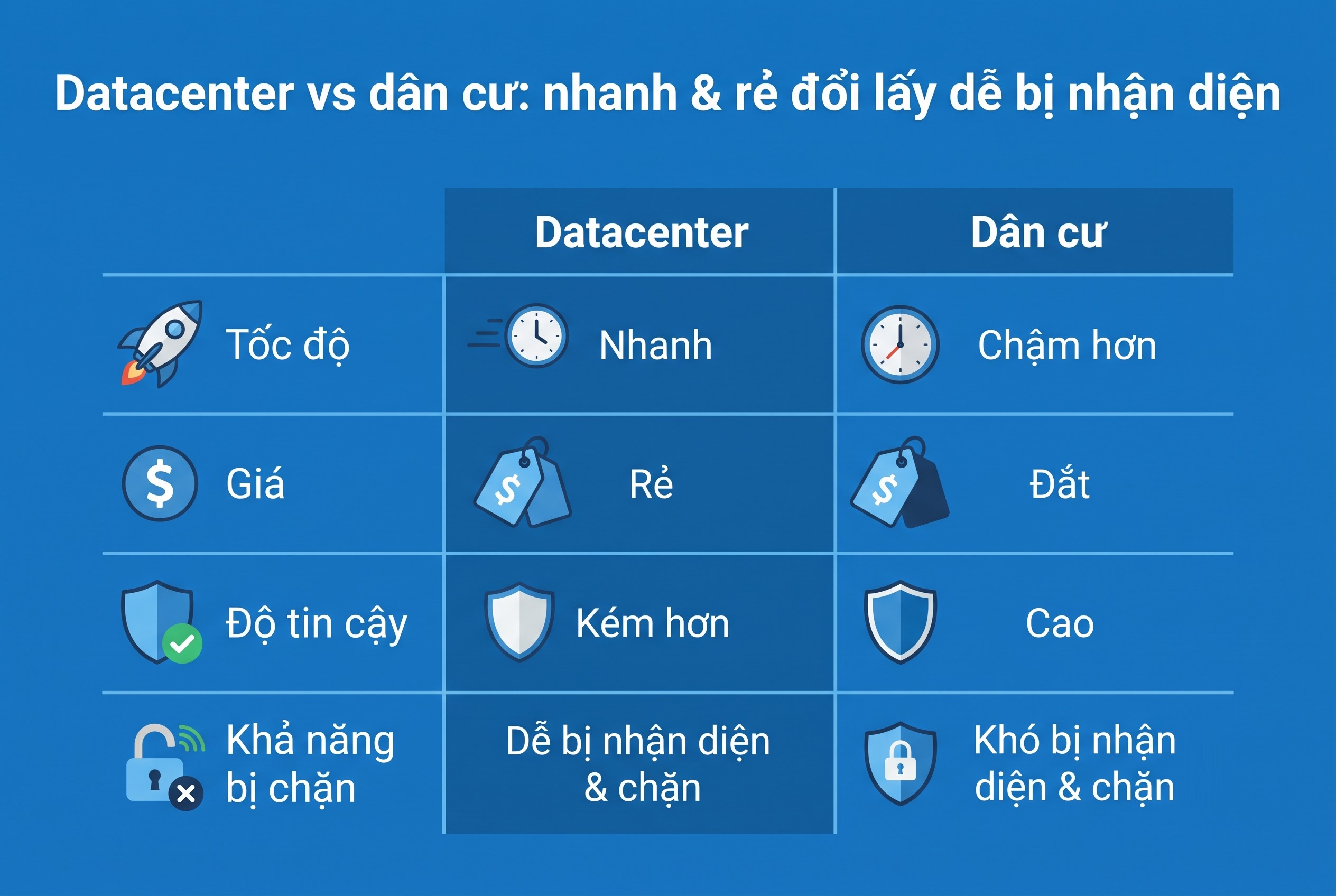 Datacenter vs d&acirc;n cư: nhanh & rẻ đổi lấy dễ bị nhận diện
