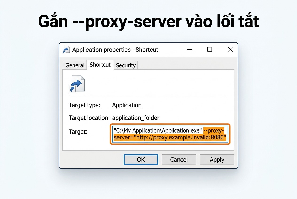 Gắn --proxy-server vào lối tắt