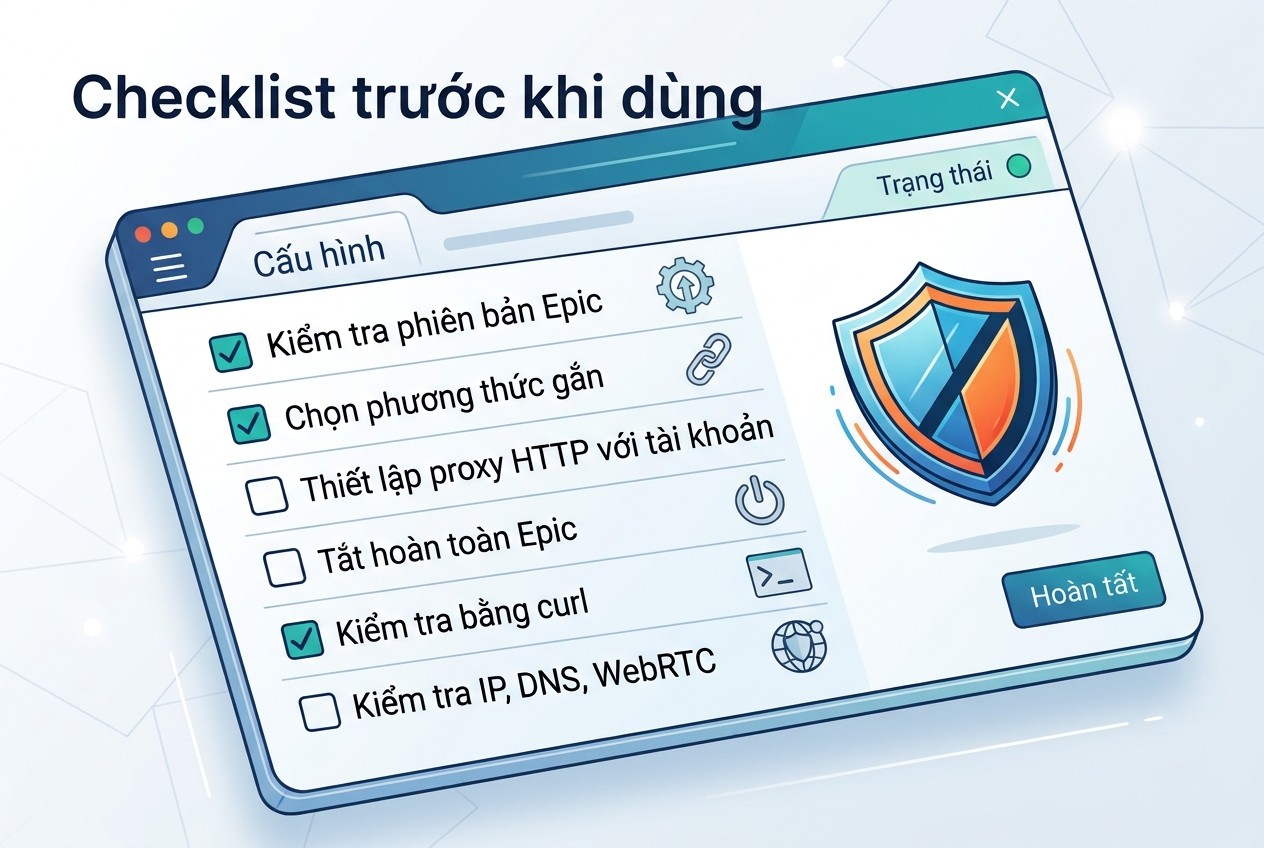 Checklist trước khi dùng
