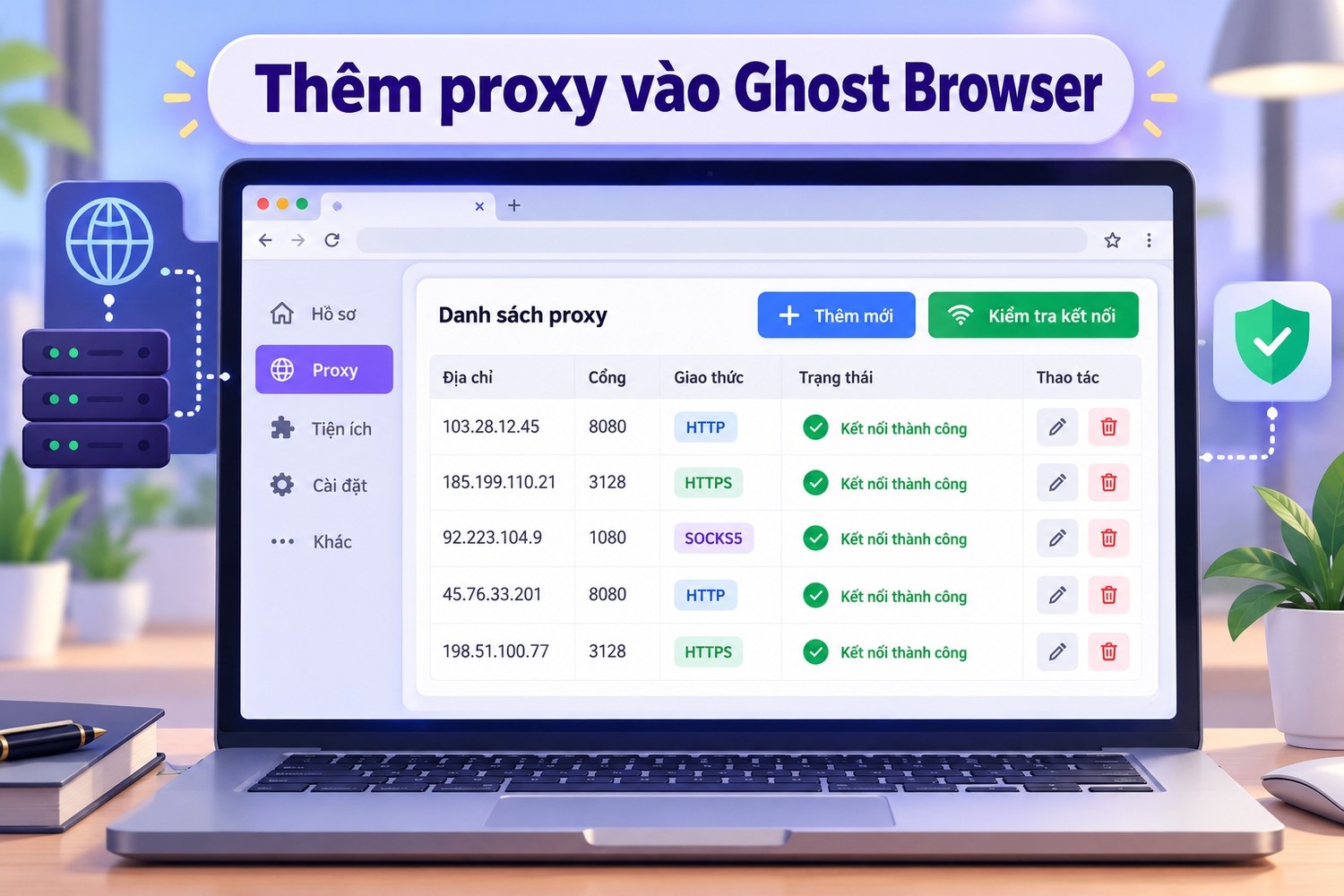 Thêm proxy vào Ghost Browser