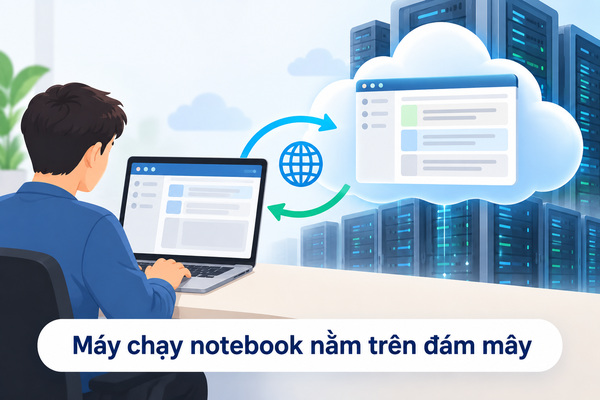 Máy chạy notebook nằm trên đám mây