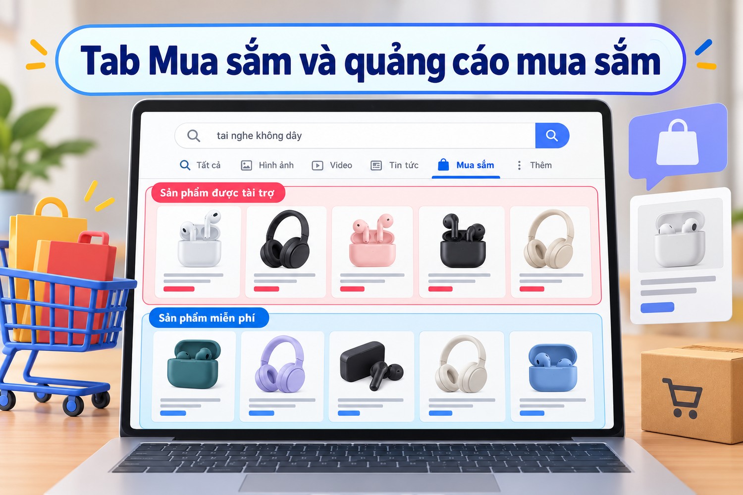 Tab Mua sắm và quảng cáo mua sắm