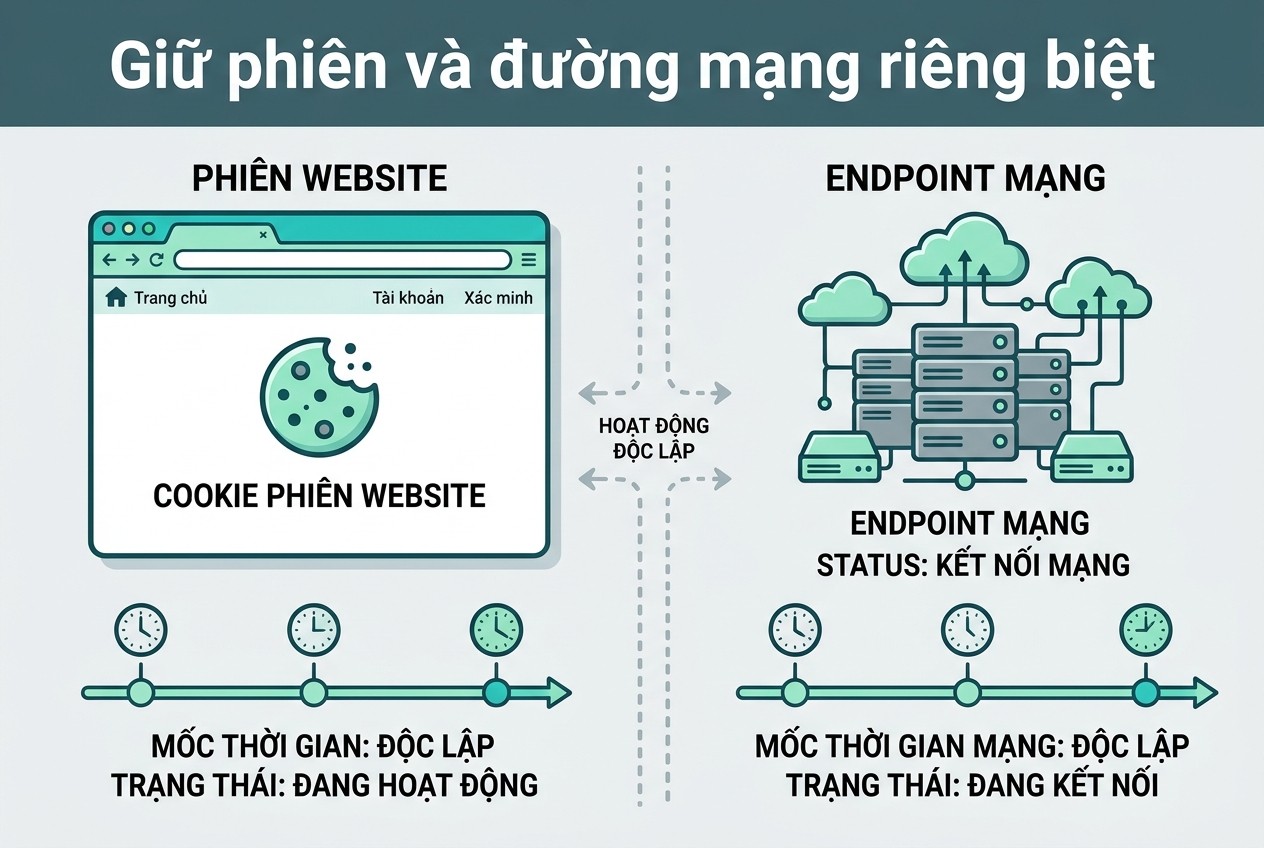 Giữ phiên và đường mạng riêng biệt