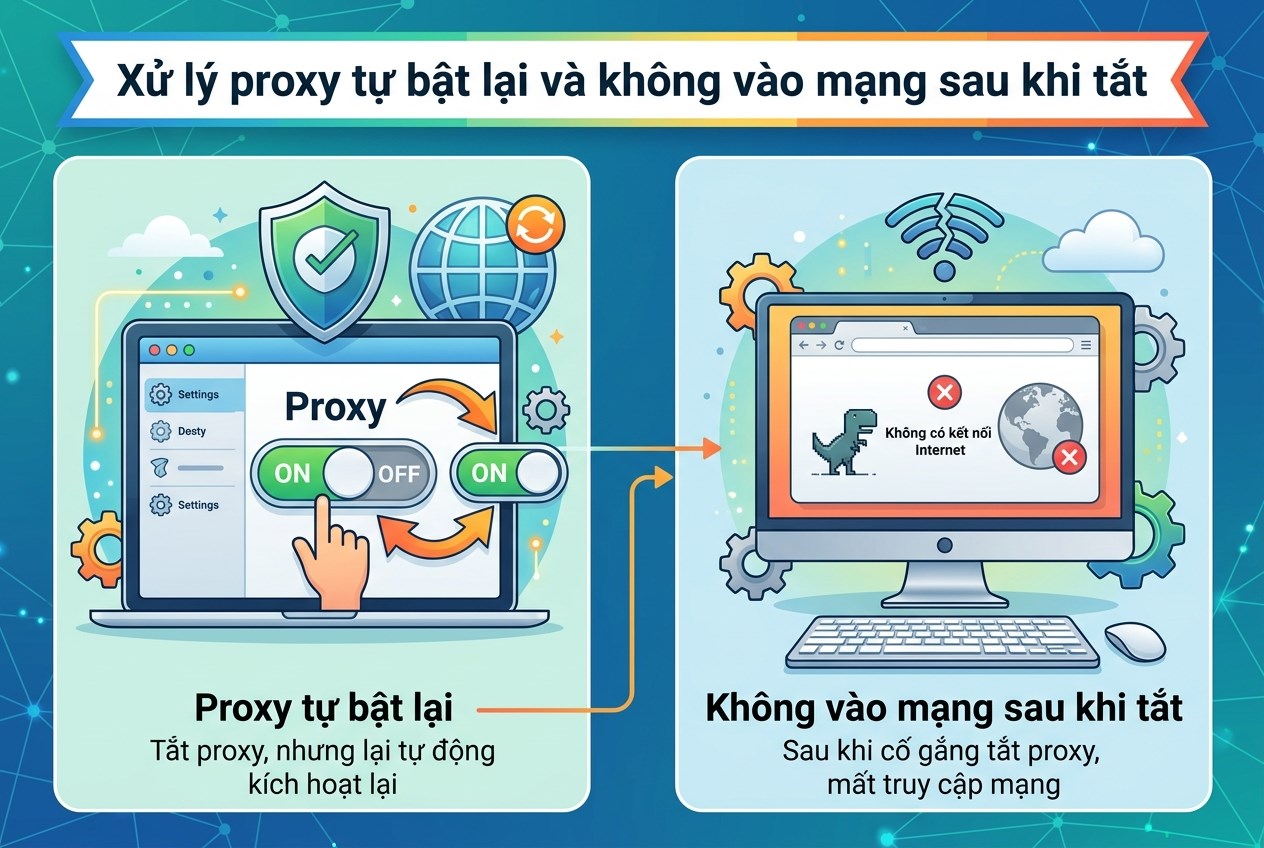 Xử lý proxy tự bật lại và không vào mạng sau khi tắt