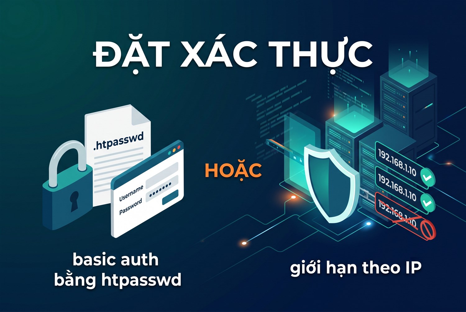 Đặt xác thực: basic auth bằng htpasswd hoặc giới hạn theo IP