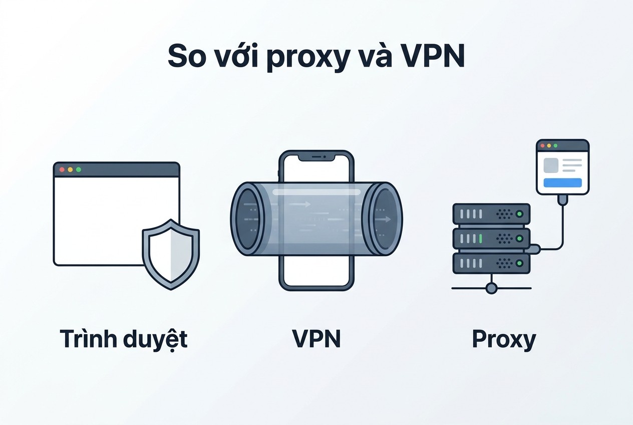 So với proxy và VPN