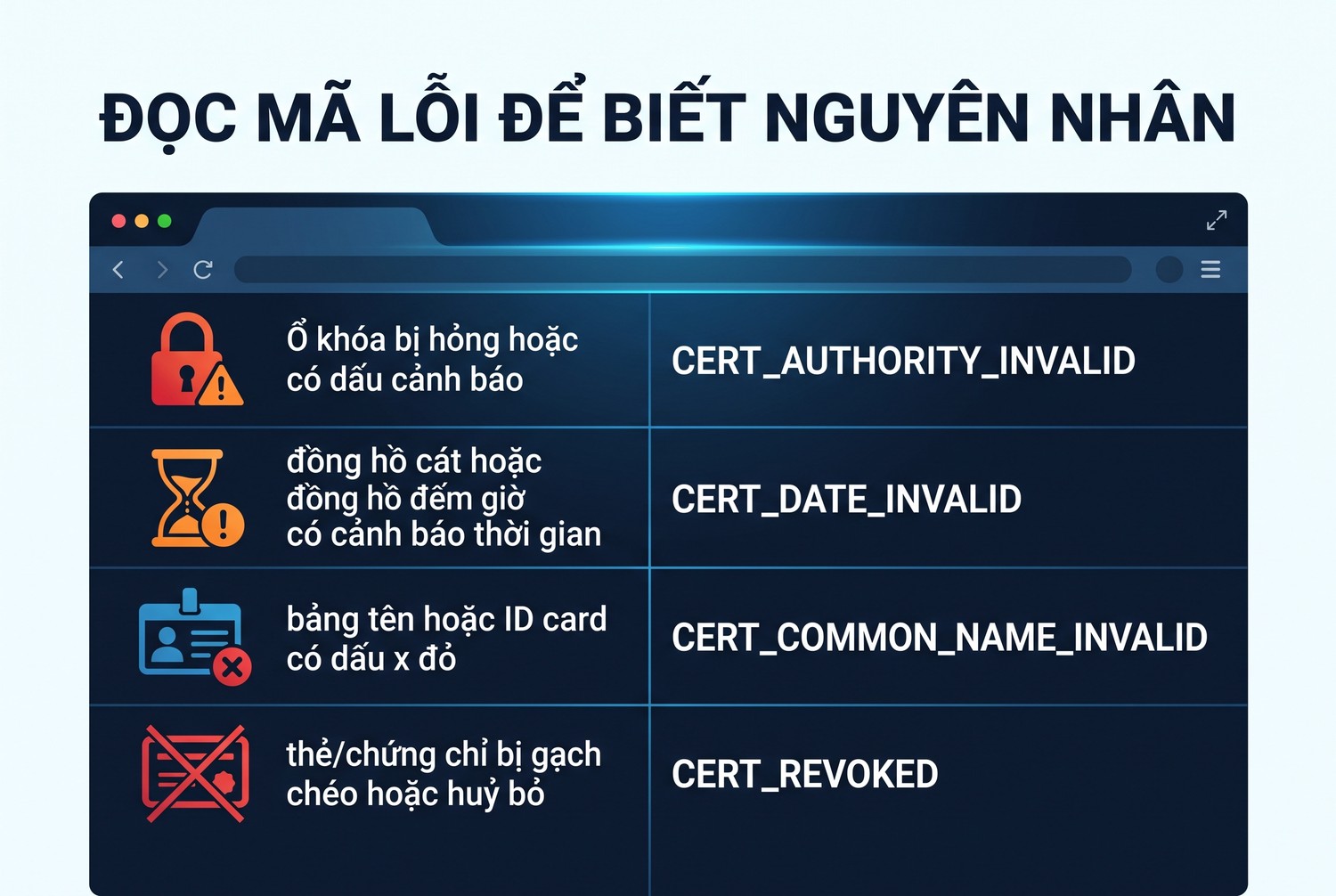 Đọc mã lỗi để biết nguyên nhân