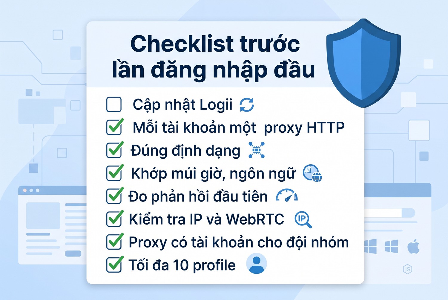 Checklist trước lần đăng nhập đầu