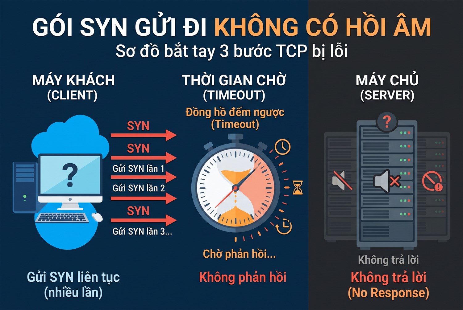 Gói SYN gửi đi không có hồi âm