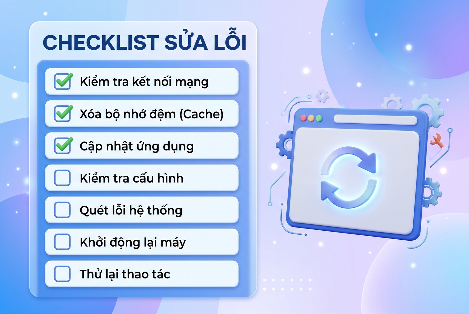 Checklist sửa lỗi theo thứ tự