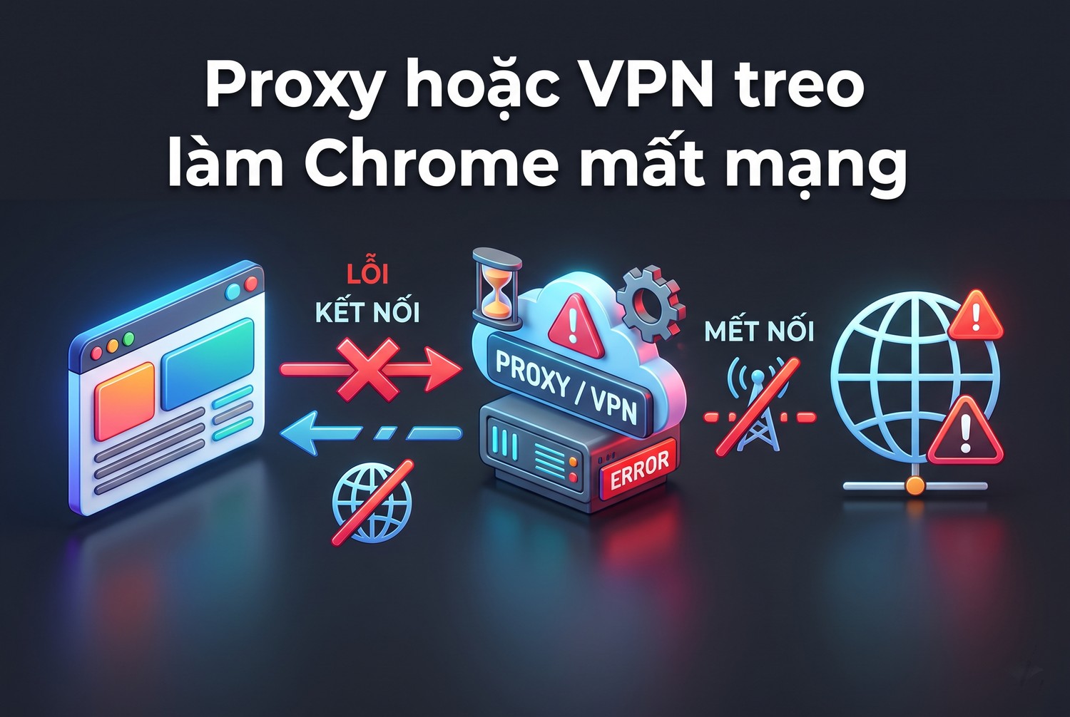 Proxy hoặc VPN treo làm Chrome mất mạng