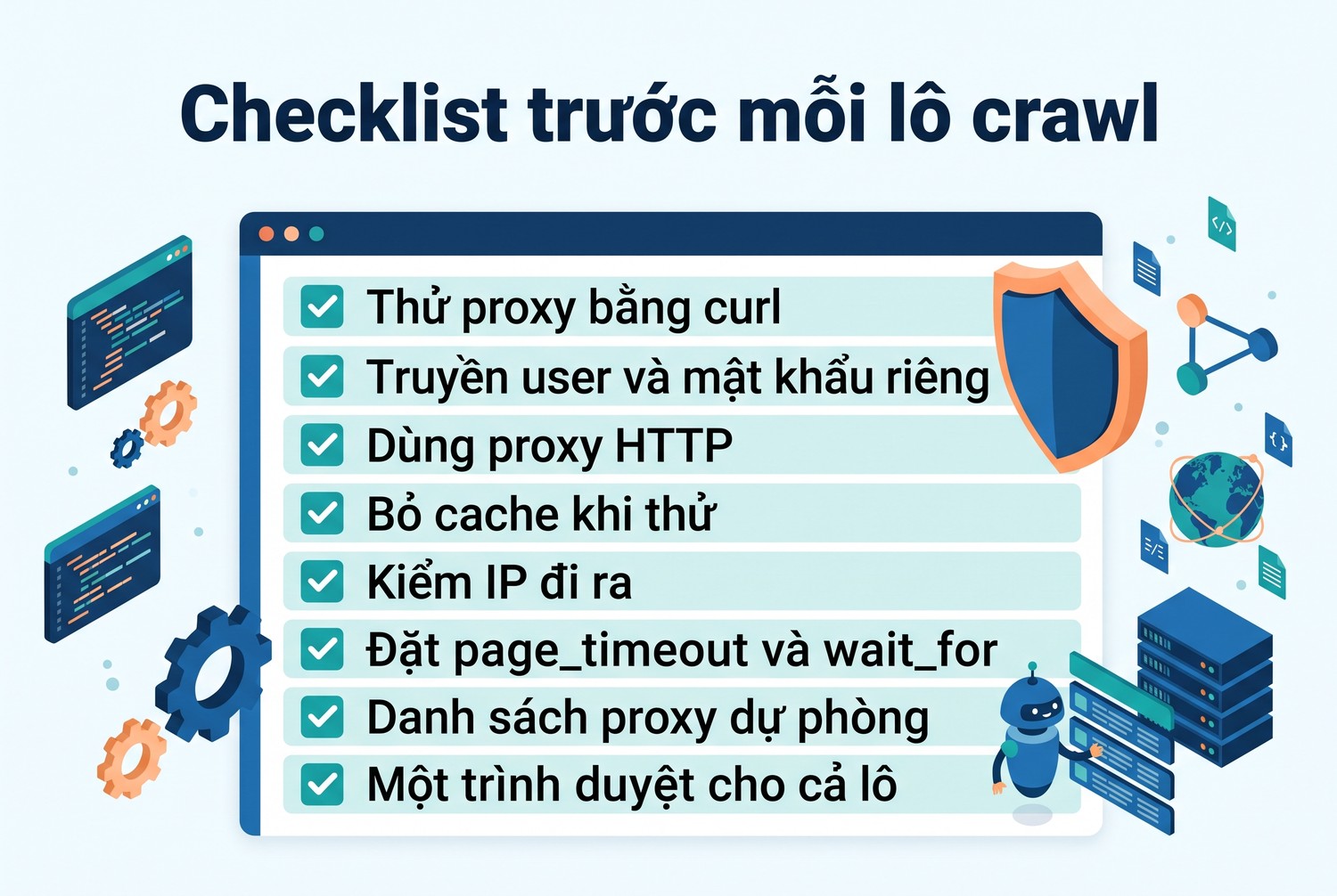 Checklist trước mỗi lô crawl