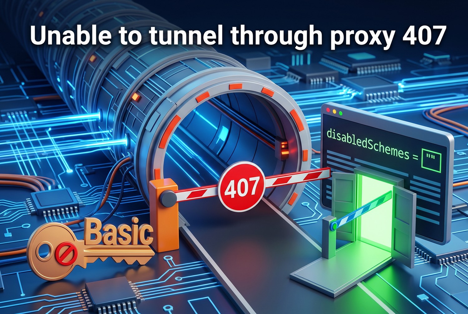 Unable to tunnel through proxy 407