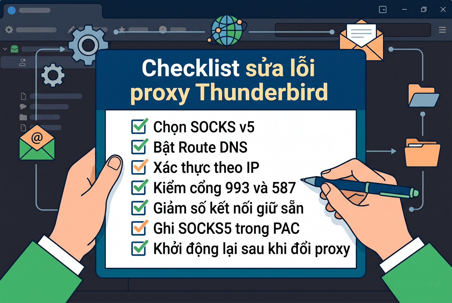 Checklist sửa lỗi proxy Thunderbird