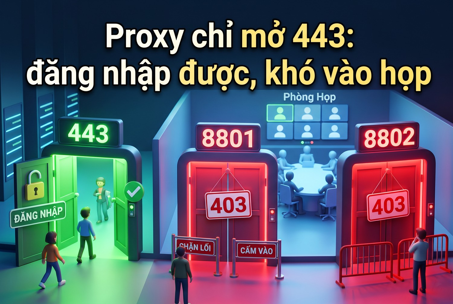 Proxy chỉ mở 443: đăng nhập được, khó vào họp