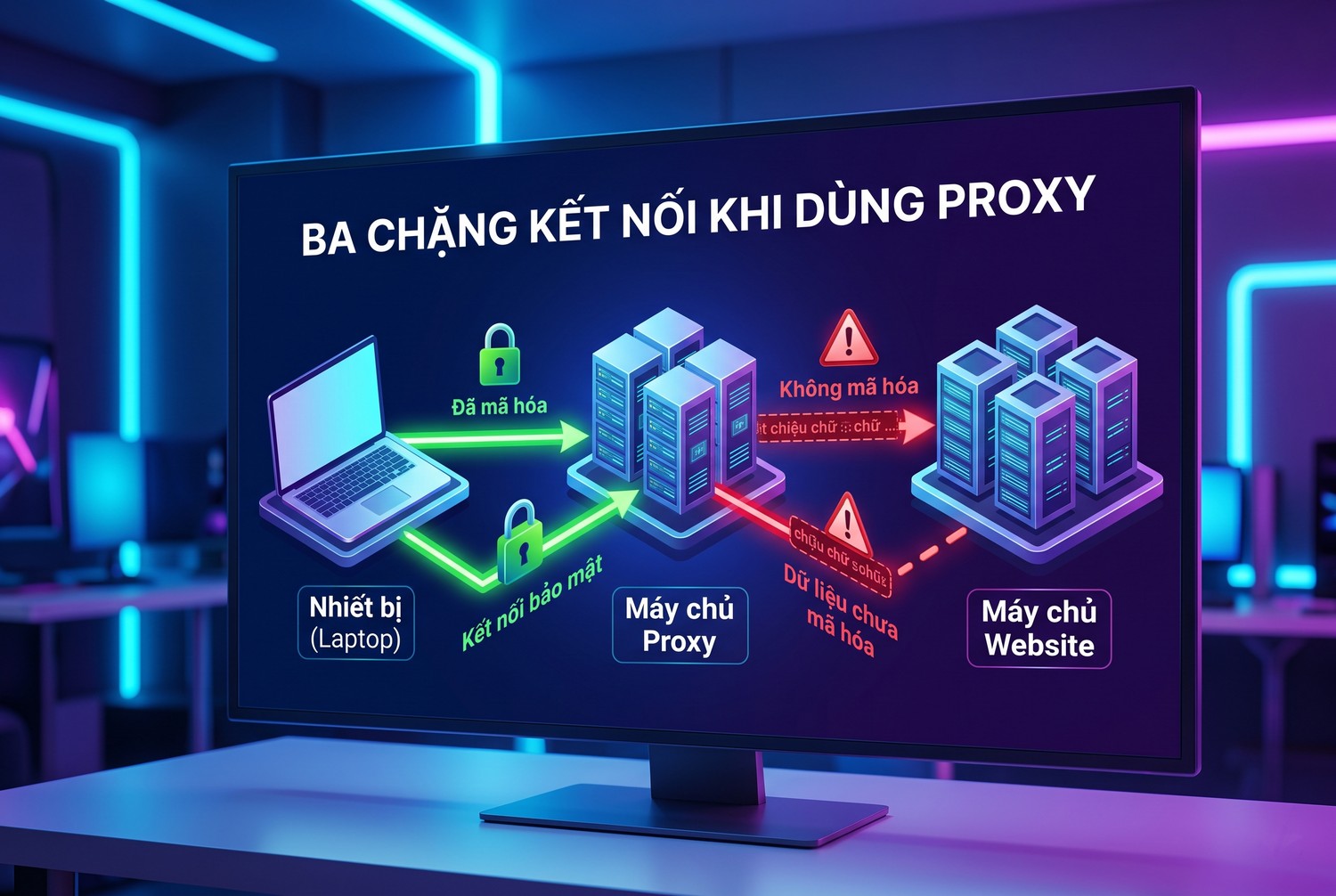 Ba chặng kết nối khi dùng proxy