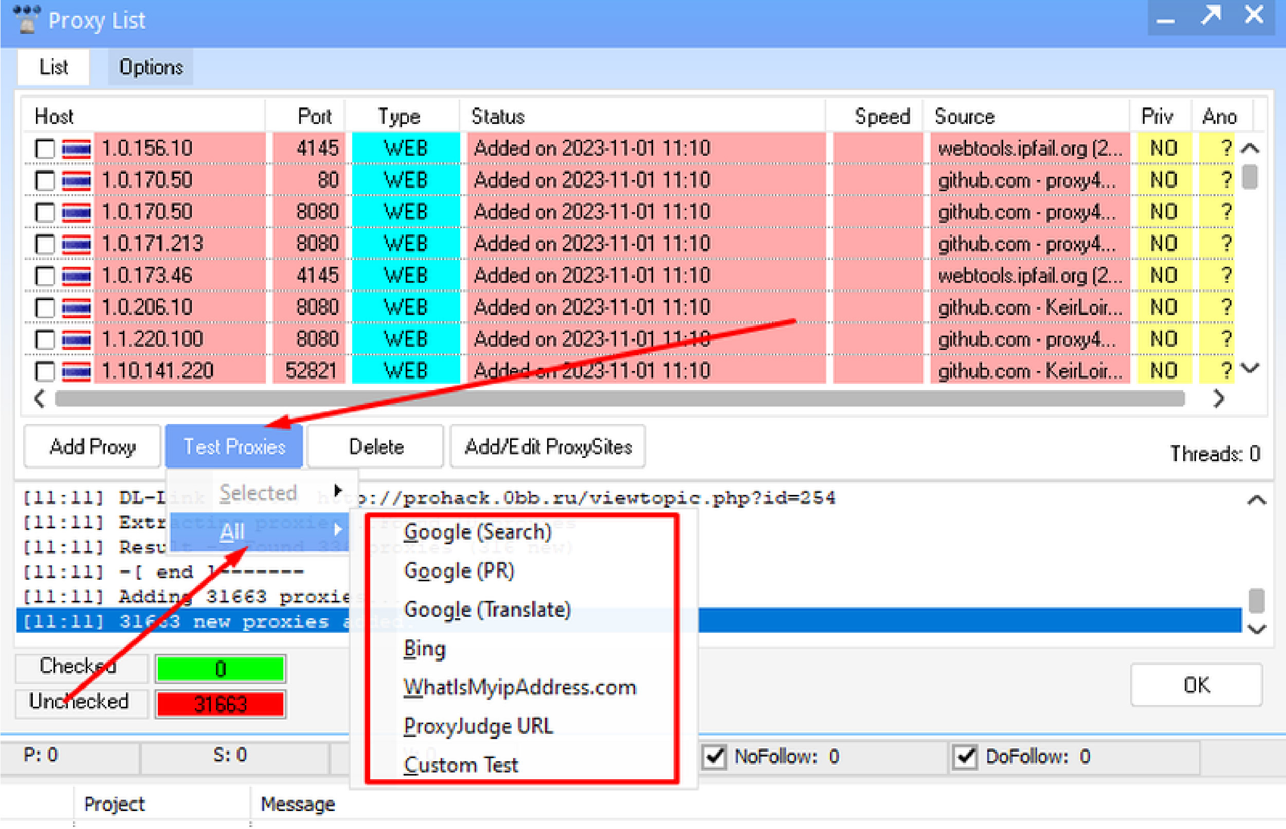 Test Proxies - kiểm tra trạng th&aacute;i hoạt động