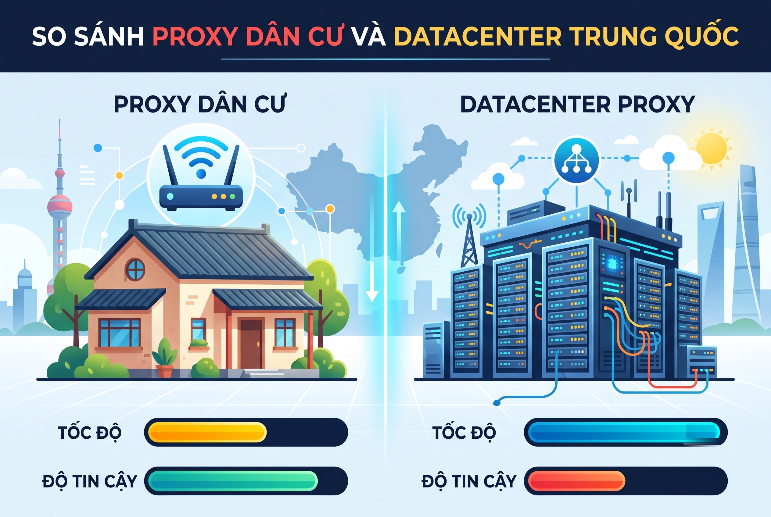 So s&aacute;nh proxy d&acirc;n cư v&agrave; datacenter Trung Quốc