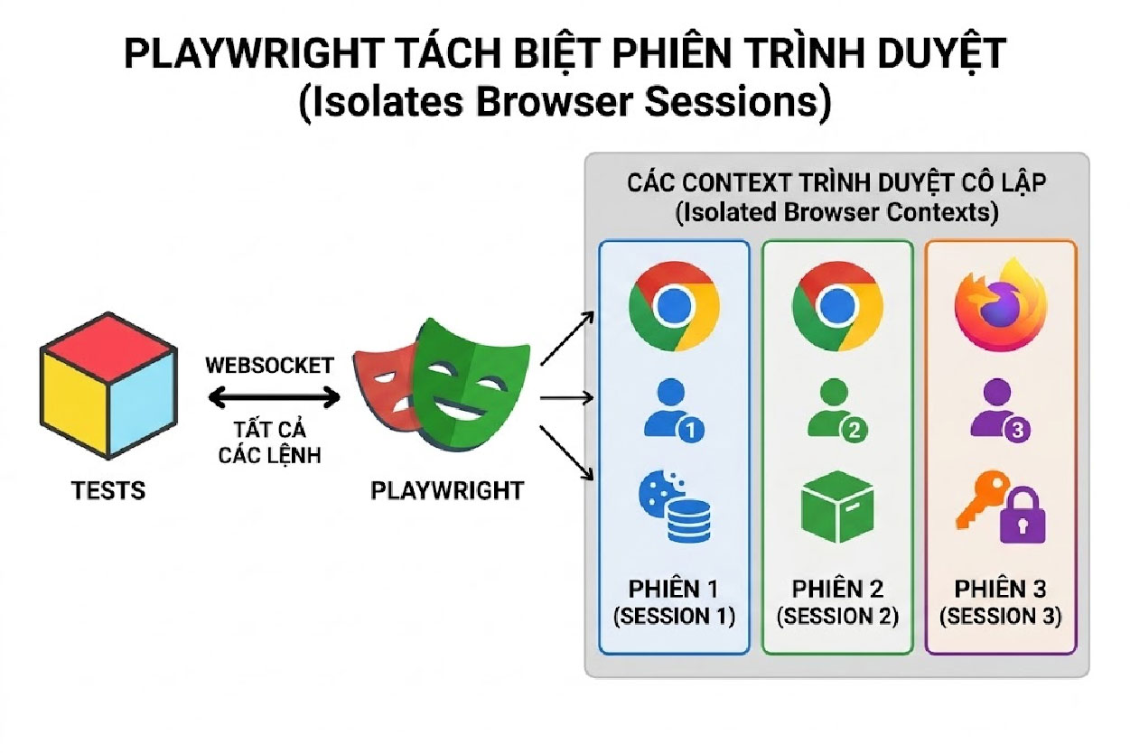 Playwright t&aacute;ch biệt phi&ecirc;n tr&igrave;nh duyệt
